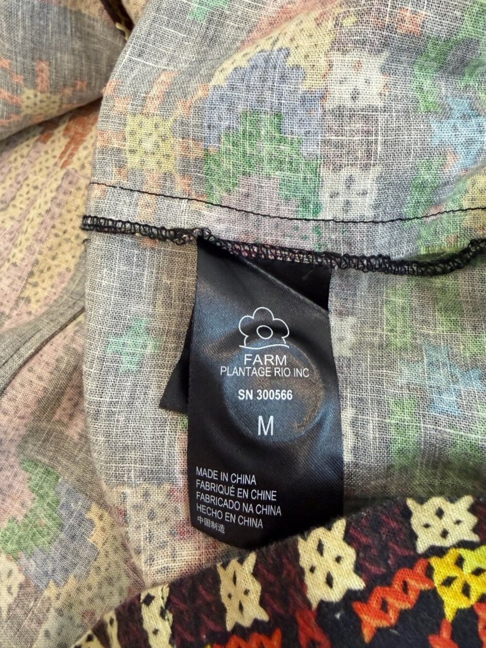 FARM Rio Black Cross Stitch Rainbow Sun Bird Linen Belted Shirt Dress M NWOT - Picture 5 of 7